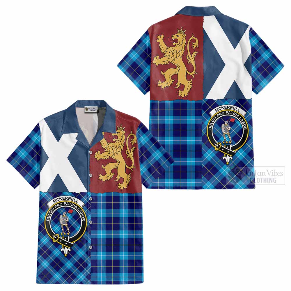McKerrell Crest Tartan Cotton Hawaiian Shirt with Lion Rampant Saltire Style - Tartan Vibes Clothing