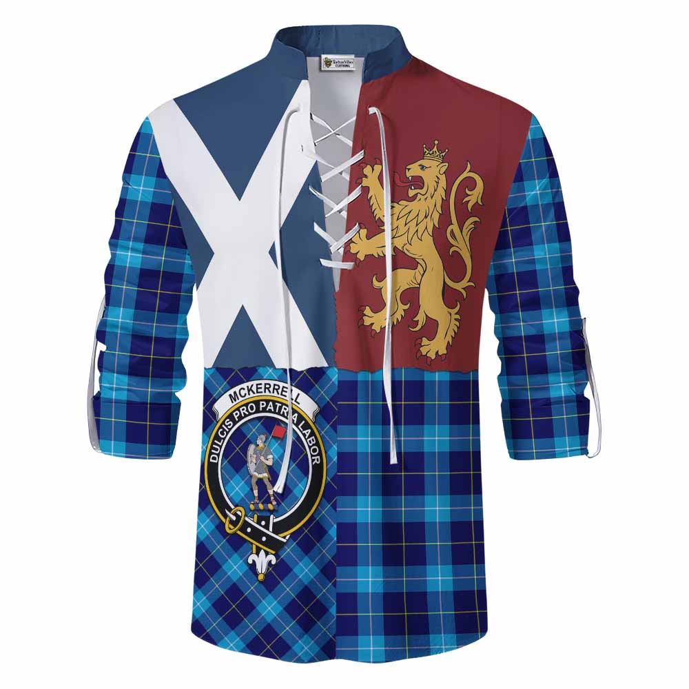 McKerrell Crest Tartan Ghillie Shirt with Lion Rampant Saltire Style - Tartan Vibes Clothing