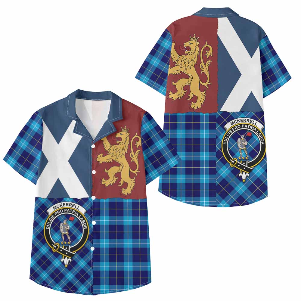 McKerrell Crest Tartan Kid Hawaiian Shirt with Lion Rampant Saltire Style - Tartan Vibes Clothing