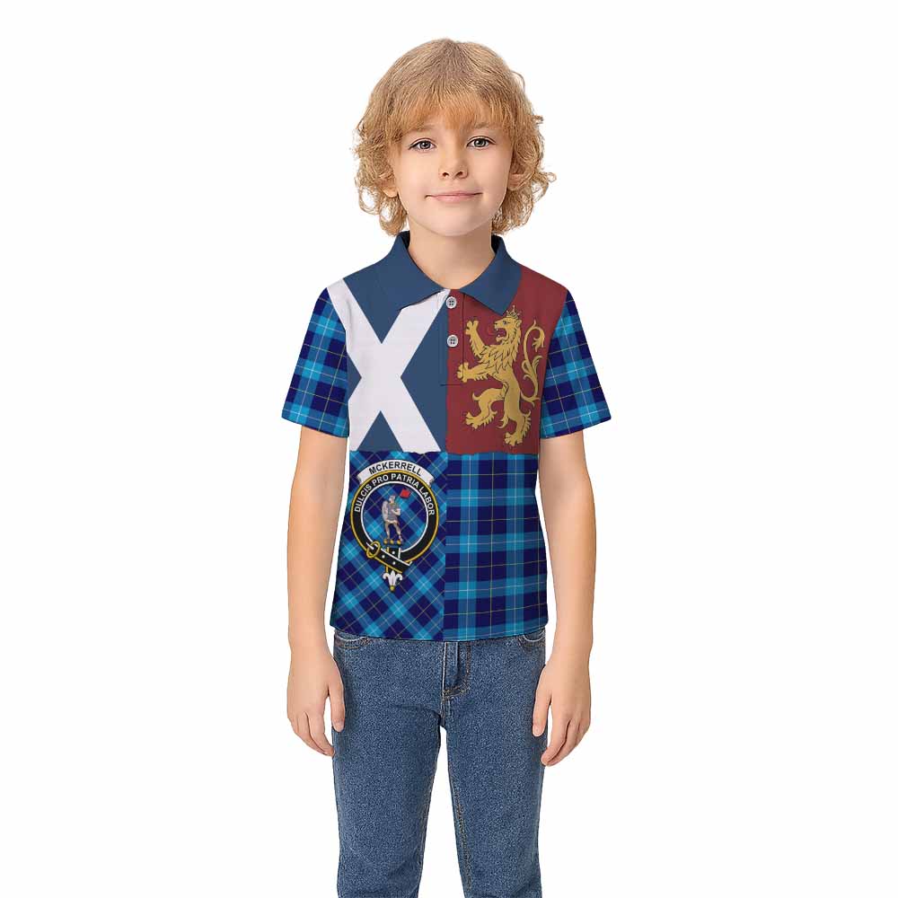 McKerrell Crest Tartan Kid Polo Shirt with Lion Rampant Saltire Style - Tartan Vibes Clothing
