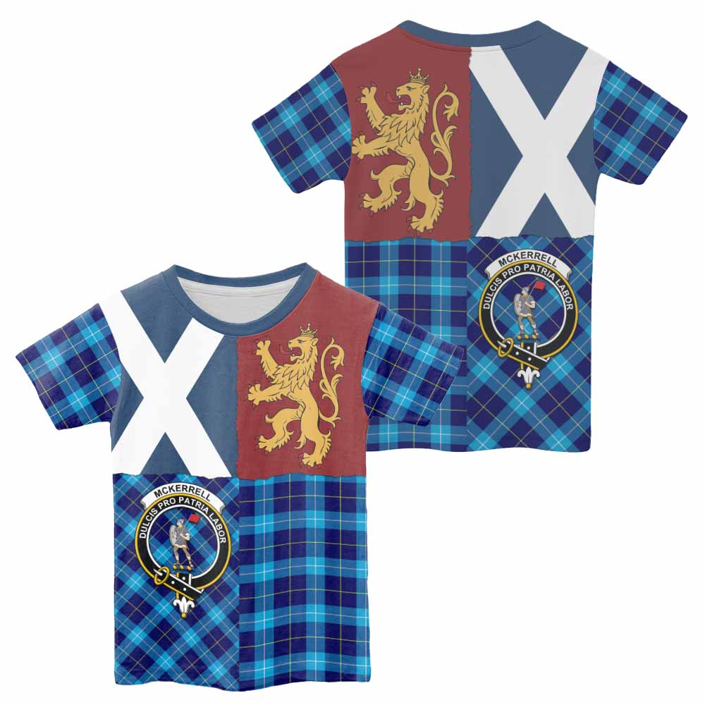 McKerrell Crest Tartan Kid T-shirt with Lion Rampant Saltire Style - Tartan Vibes Clothing