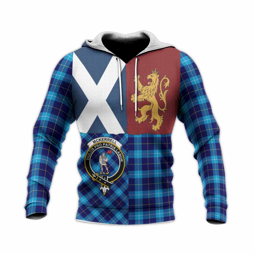 McKerrell Crest Tartan Knitted Hoodie with Lion Rampant Saltire Style