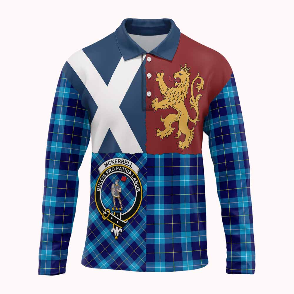McKerrell Crest Tartan Long Sleeve Polo Shirt with Lion Rampant Saltire Style
