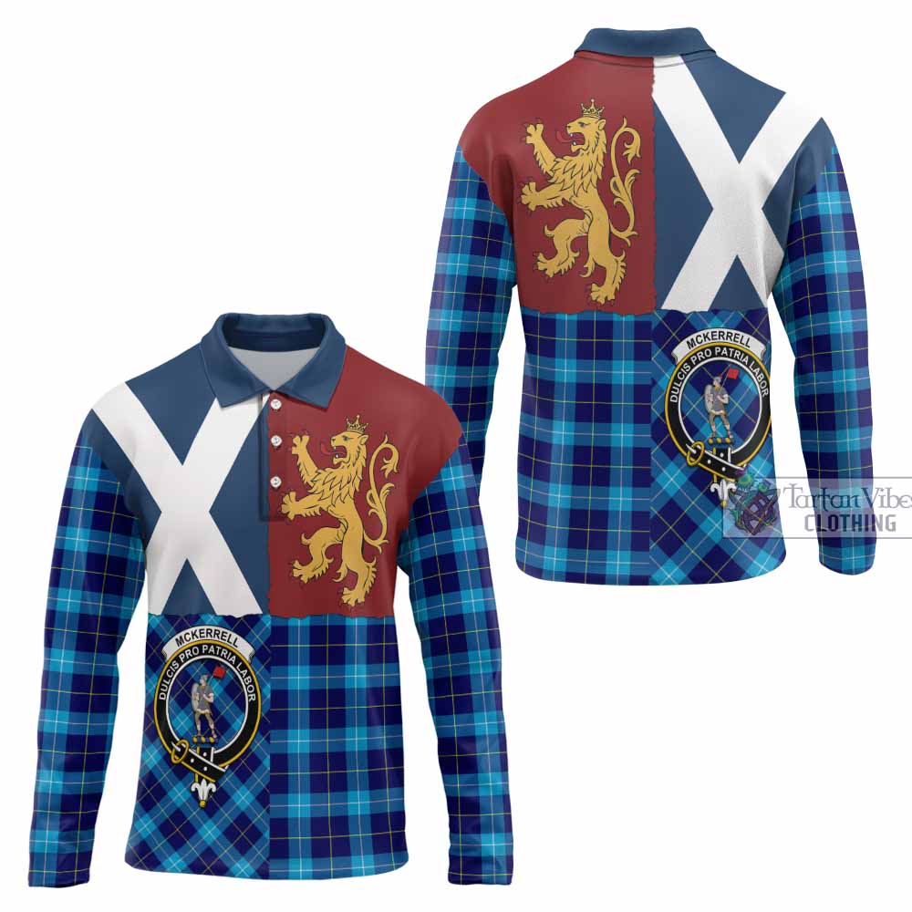 McKerrell Crest Tartan Long Sleeve Polo Shirt with Lion Rampant Saltire Style