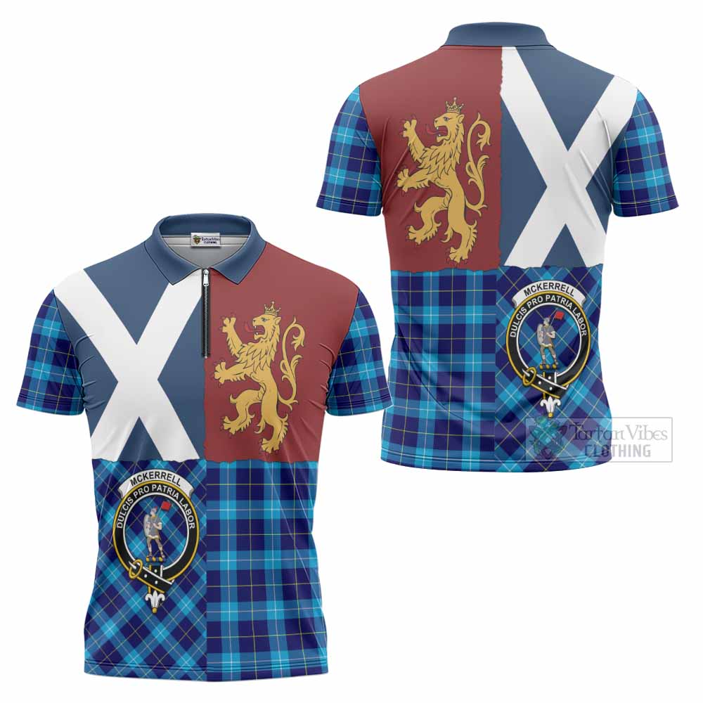McKerrell Crest Tartan Zipper Polo Shirt with Lion Rampant Saltire Style