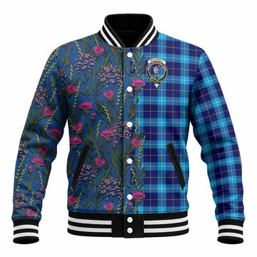 McKerrell Family Crest Tartan Baseball Jacket Scottish Thistle Flower Pattern Half Style
