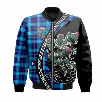 McKerrell Family Crest Tartan Bomber Jacket Alba Thistle Inspired