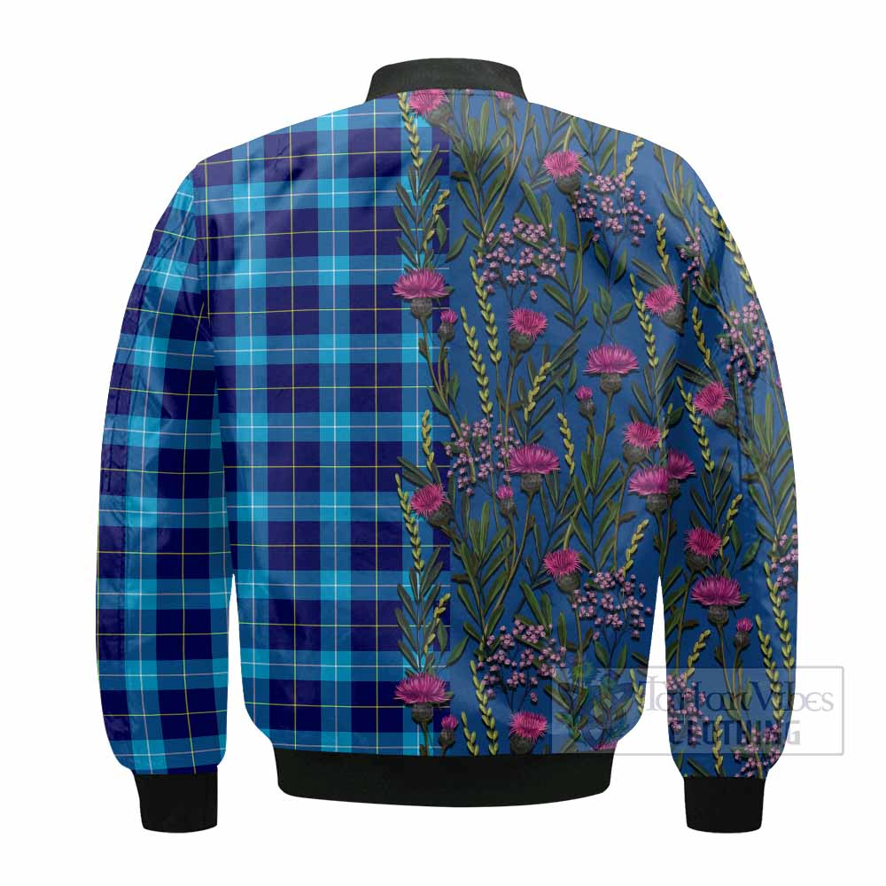McKerrell Family Crest Tartan Bomber Jacket Scottish Thistle Flower Pattern Half Style - Tartan Vibes Clothing
