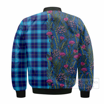 McKerrell Family Crest Tartan Bomber Jacket Scottish Thistle Flower Pattern Half Style