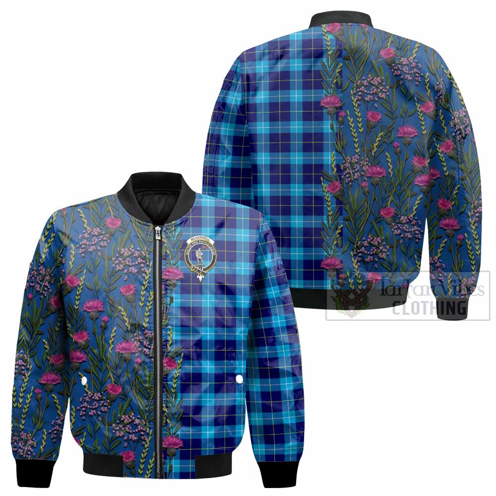 McKerrell Family Crest Tartan Bomber Jacket Scottish Thistle Flower Pattern Half Style - Tartan Vibes Clothing
