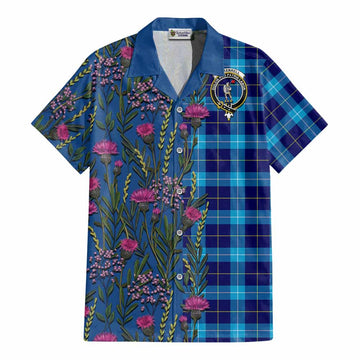 McKerrell Family Crest Tartan Cotton Hawaiian Shirt Scottish Thistle Flower Pattern Half Style