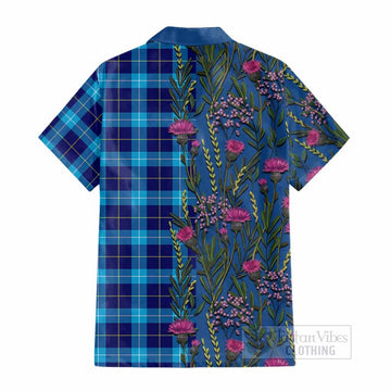McKerrell Family Crest Tartan Cotton Hawaiian Shirt Scottish Thistle Flower Pattern Half Style
