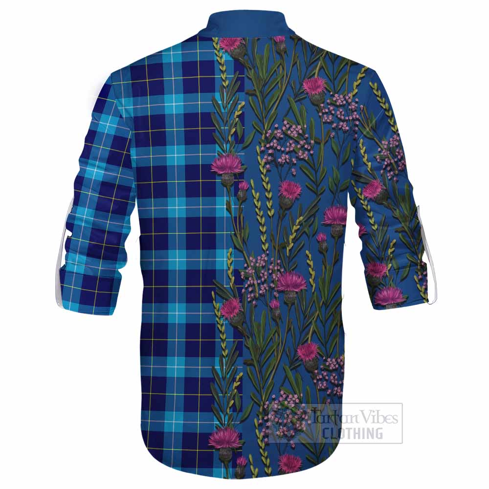 McKerrell Family Crest Tartan Ghillie Shirt Scottish Thistle Flower Pattern Half Style - Tartan Vibes Clothing