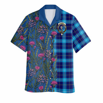 McKerrell Family Crest Tartan Hawaiian Shirt Scottish Thistle Flower Pattern Half Style