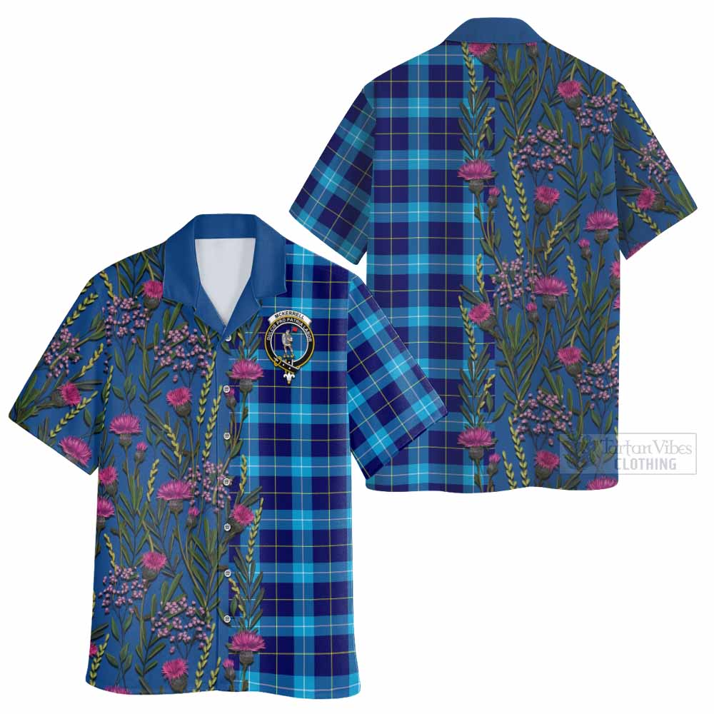 McKerrell Family Crest Tartan Hawaiian Shirt Scottish Thistle Flower Pattern Half Style - Tartan Vibes Clothing