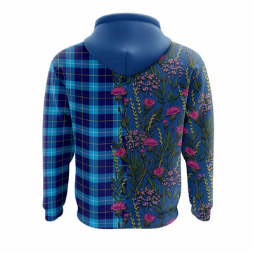 McKerrell Family Crest Tartan Hoodie Scottish Thistle Flower Pattern Half Style