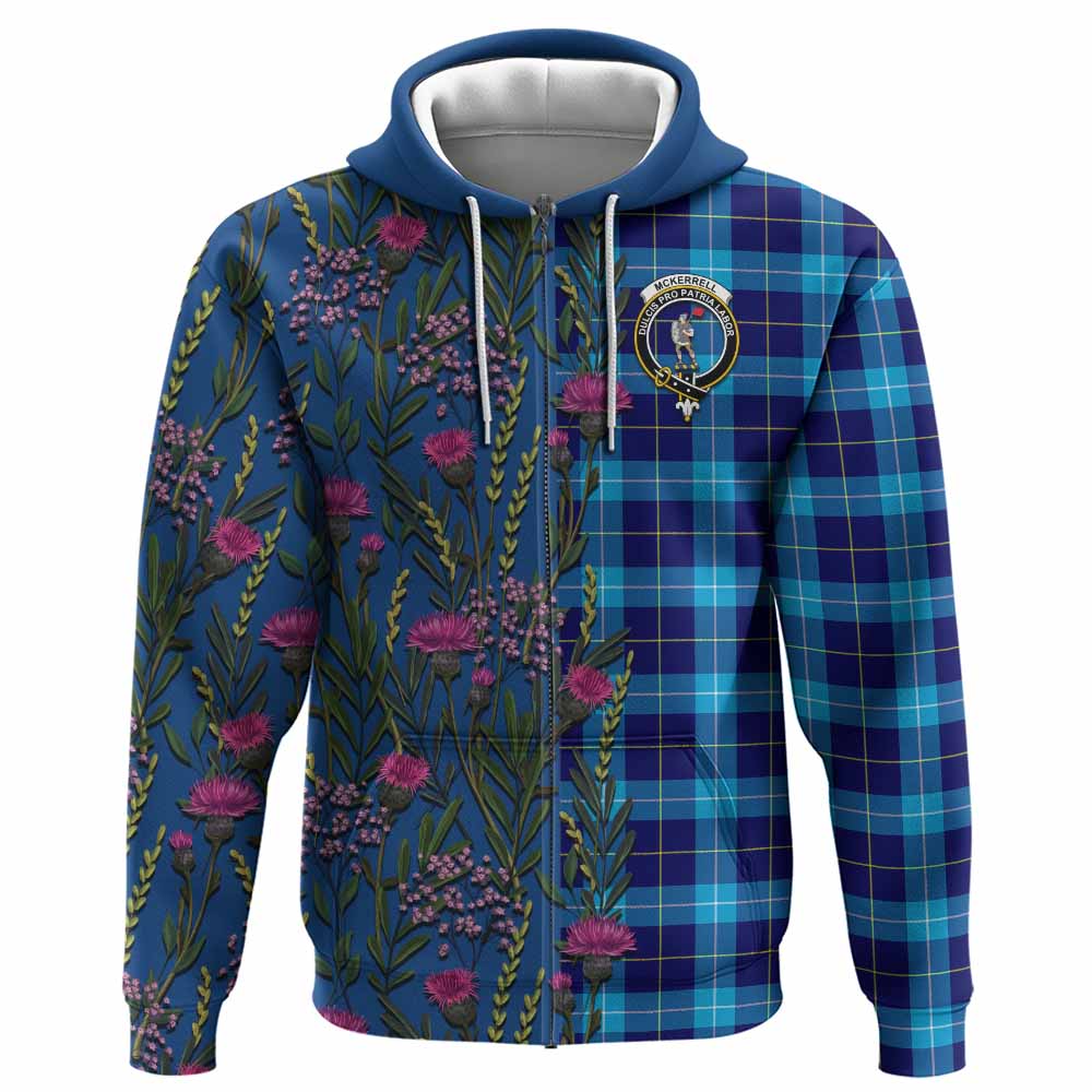 McKerrell Family Crest Tartan Hoodie Scottish Thistle Flower Pattern Half Style - Tartan Vibes Clothing