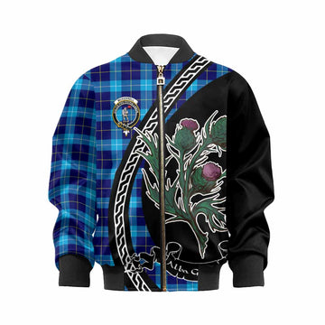 McKerrell Family Crest Tartan Kid Bomber Jacket Alba Thistle Inspired