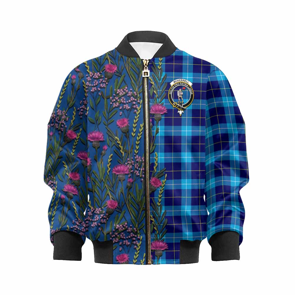 McKerrell Family Crest Tartan Kid Bomber Jacket Scottish Thistle Flower Pattern Half Style - Tartan Vibes Clothing