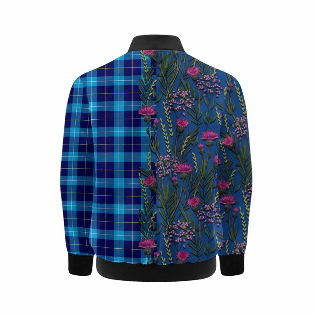 McKerrell Family Crest Tartan Kid Bomber Jacket Scottish Thistle Flower Pattern Half Style - Tartan Vibes Clothing
