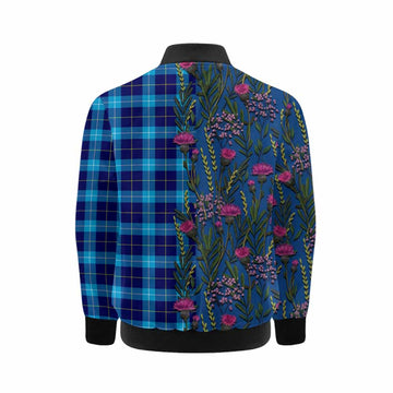 McKerrell Family Crest Tartan Kid Bomber Jacket Scottish Thistle Flower Pattern Half Style