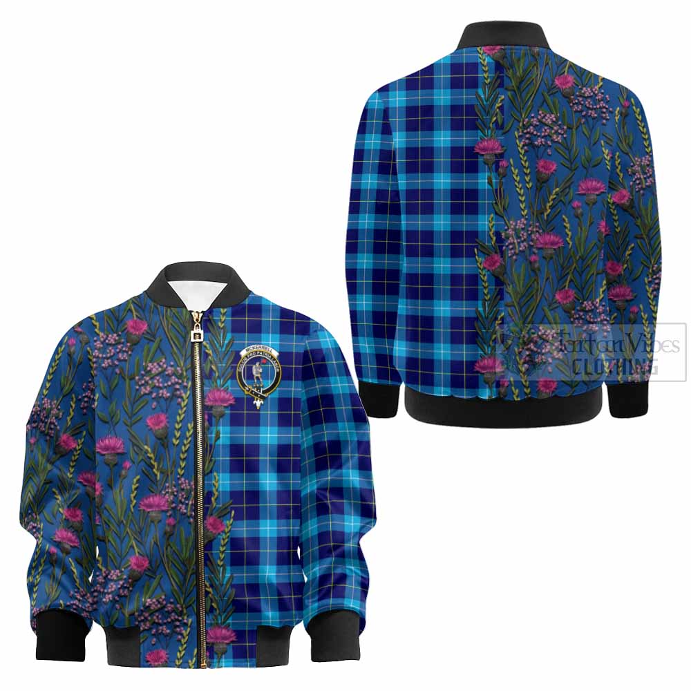 McKerrell Family Crest Tartan Kid Bomber Jacket Scottish Thistle Flower Pattern Half Style - Tartan Vibes Clothing