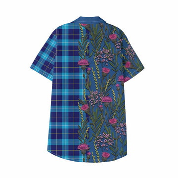 McKerrell Family Crest Tartan Kid Hawaiian Shirt Scottish Thistle Flower Pattern Half Style