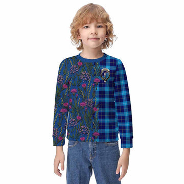 McKerrell Family Crest Tartan Kid Knitted Sweatshirt Scottish Thistle Flower Pattern Half Style