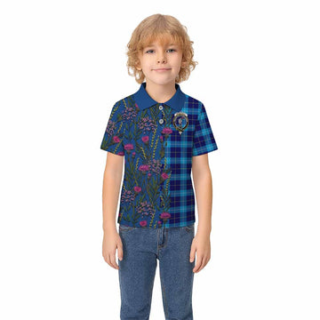 McKerrell Family Crest Tartan Kid Polo Shirt Scottish Thistle Flower Pattern Half Style