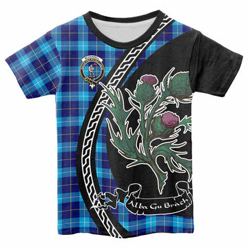 McKerrell Family Crest Tartan Kid T-shirt Alba Thistle Inspired