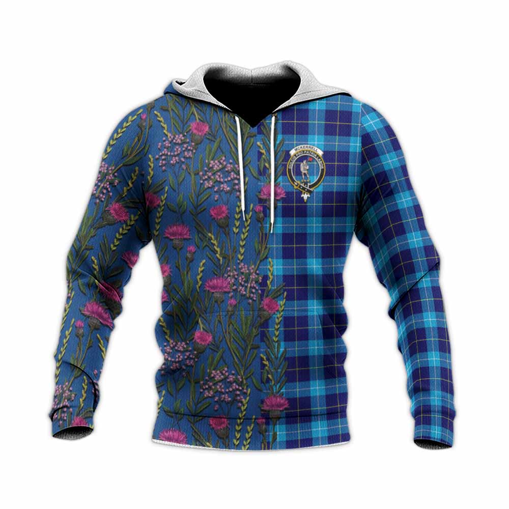 McKerrell Family Crest Tartan Knitted Hoodie Scottish Thistle Flower Pattern Half Style - Tartan Vibes Clothing