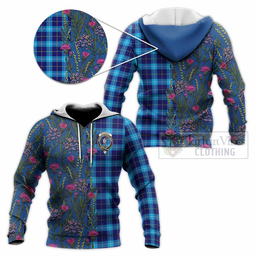 McKerrell Family Crest Tartan Knitted Hoodie Scottish Thistle Flower Pattern Half Style - Tartan Vibes Clothing