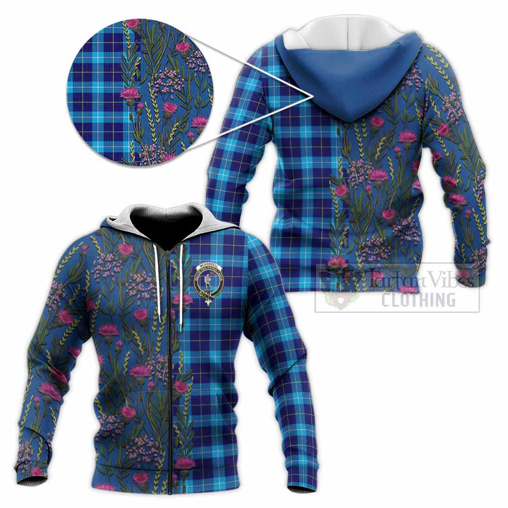 McKerrell Family Crest Tartan Knitted Hoodie Scottish Thistle Flower Pattern Half Style - Tartan Vibes Clothing