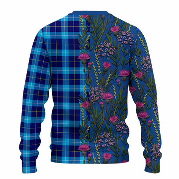 McKerrell Family Crest Tartan Knitted Sweater Scottish Thistle Flower Pattern Half Style