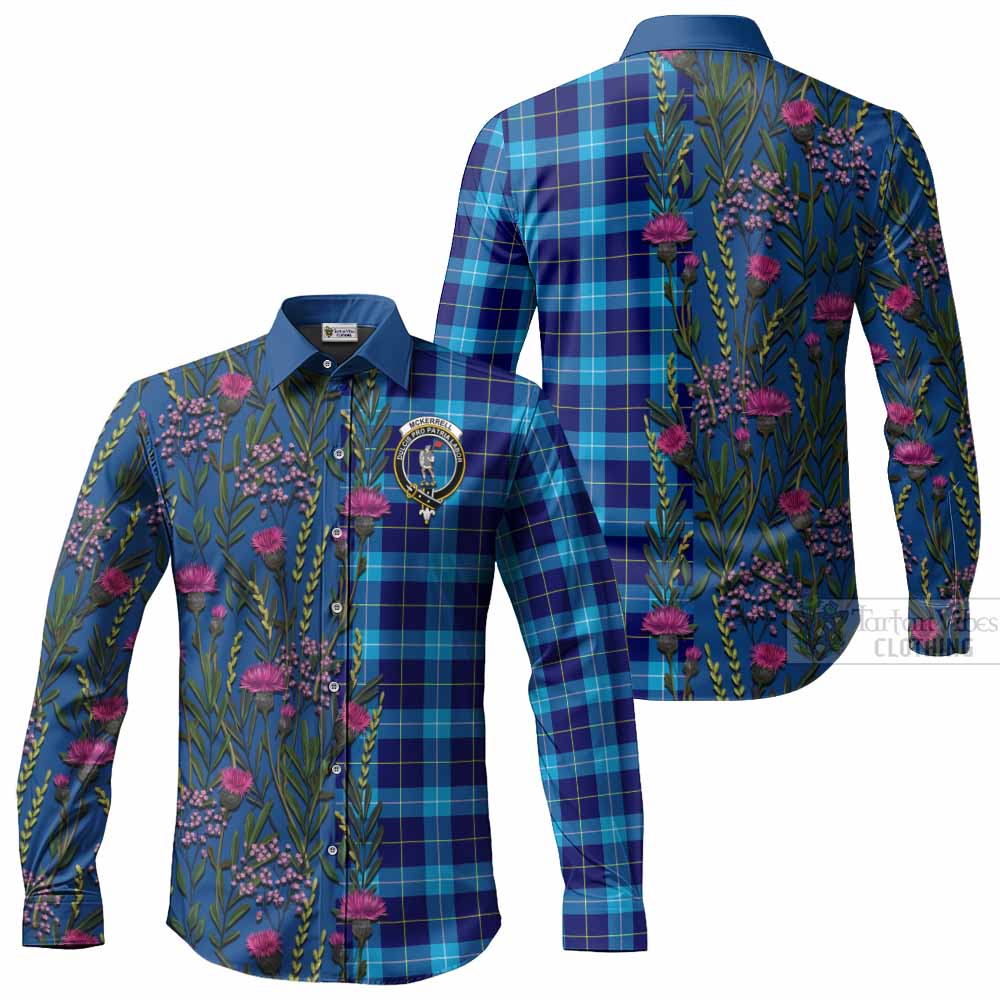 McKerrell Family Crest Tartan Long Sleeve Button Shirts Scottish Thistle Flower Pattern Half Style - Tartan Vibes Clothing