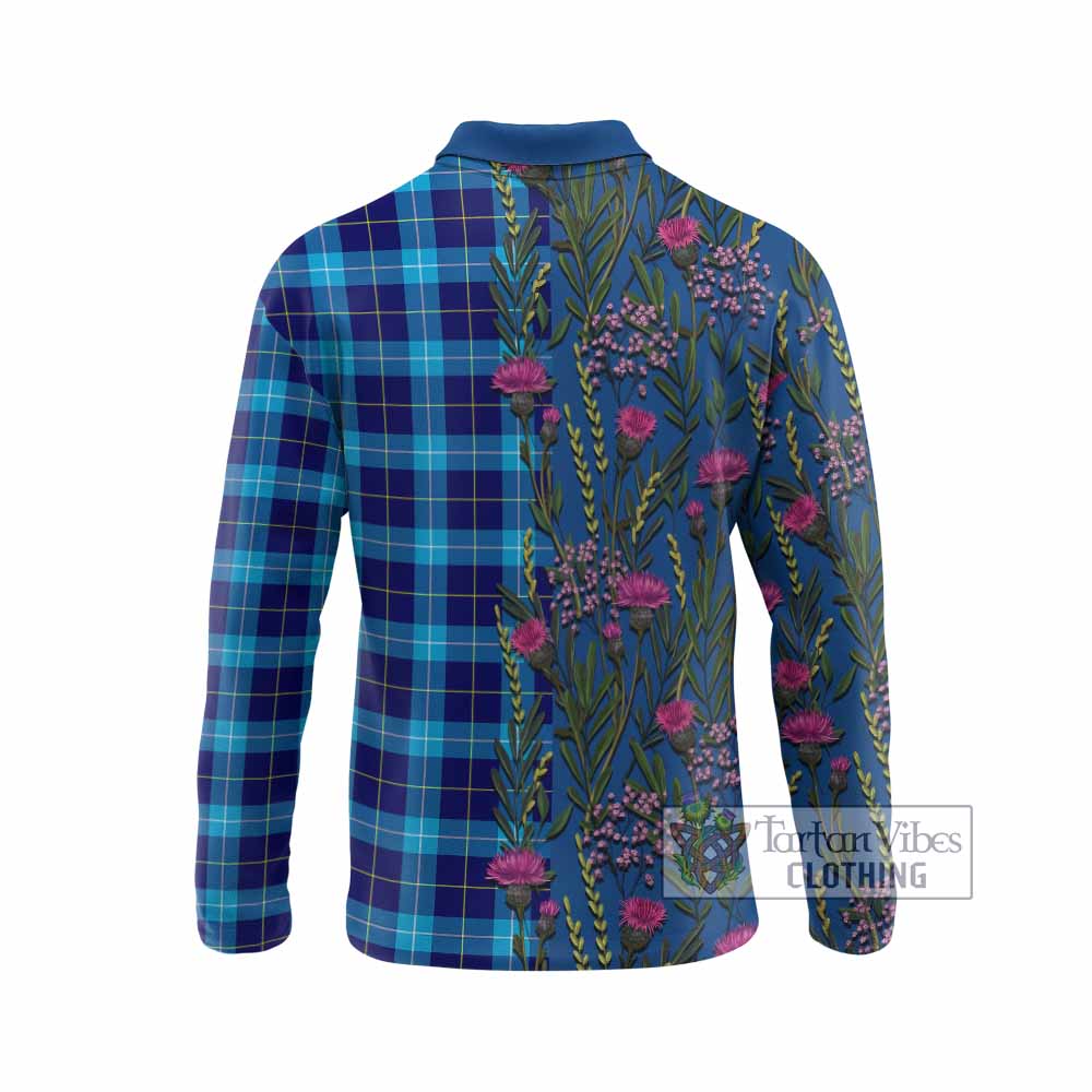 McKerrell Family Crest Tartan Long Sleeve Polo Shirt Scottish Thistle Flower Pattern Half Style - Tartan Vibes Clothing