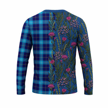 McKerrell Family Crest Tartan Long Sleeve T-Shirt Scottish Thistle Flower Pattern Half Style