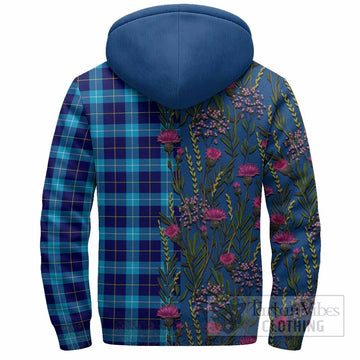 McKerrell Family Crest Tartan Sherpa Hoodie Scottish Thistle Flower Pattern Half Style