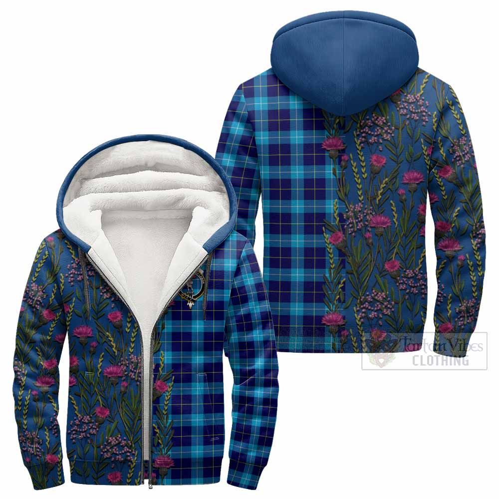McKerrell Family Crest Tartan Sherpa Hoodie Scottish Thistle Flower Pattern Half Style - Tartan Vibes Clothing