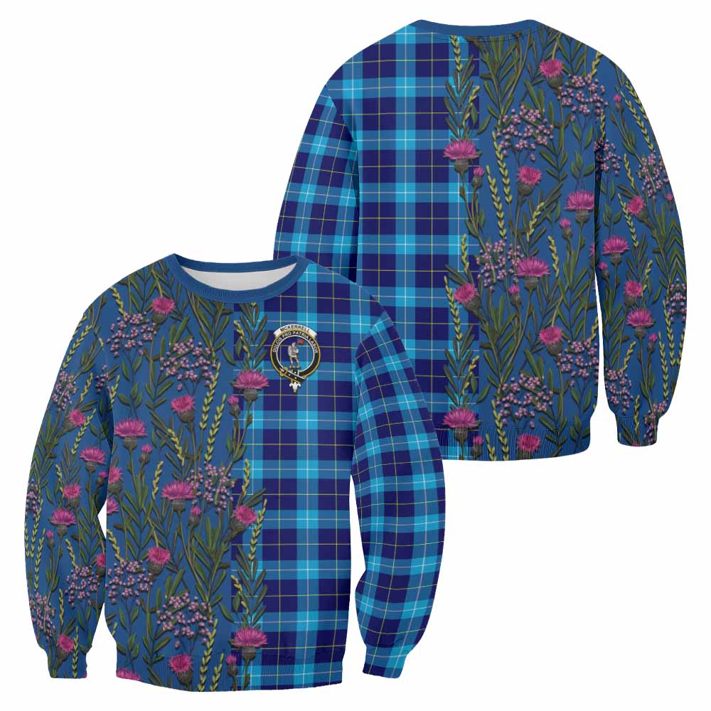 McKerrell Family Crest Tartan Sweatshirt Scottish Thistle Flower Pattern Half Style - Tartan Vibes Clothing