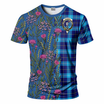 McKerrell Family Crest Tartan T-Shirt Scottish Thistle Flower Pattern Half Style