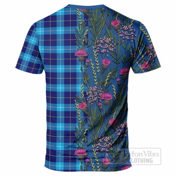 McKerrell Family Crest Tartan T-Shirt Scottish Thistle Flower Pattern Half Style