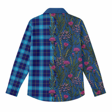 McKerrell Family Crest Tartan Women Casual Shirt Scottish Thistle Flower Pattern Half Style