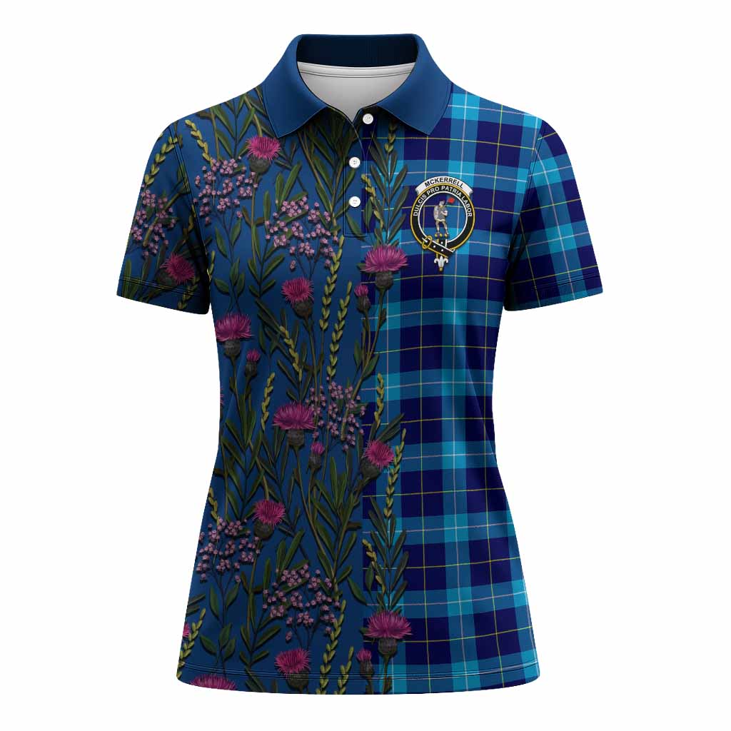 McKerrell Family Crest Tartan Women Polo Shirt Scottish Thistle Flower Pattern Half Style - Tartan Vibes Clothing