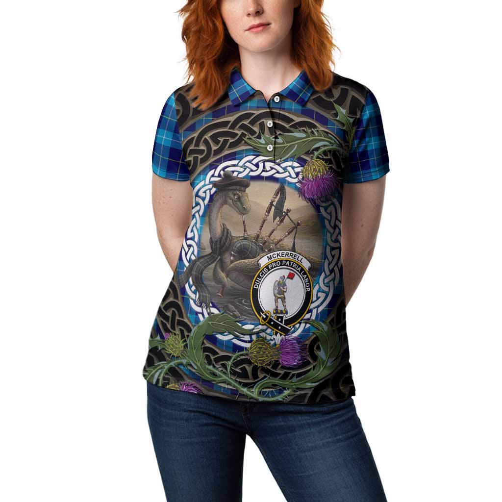 McKerrell Tartan Crest Bagpipe Nessie Women Polo Shirt Scottish Loch Ness Monster Celtic Thistle