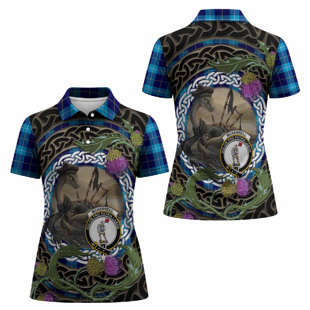 McKerrell Tartan Crest Bagpipe Nessie Women Polo Shirt Scottish Loch Ness Monster Celtic Thistle