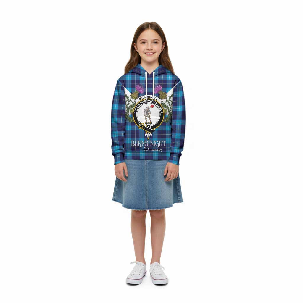 McKerrell Tartan Family Crest Kid Hoodie Scottish Burns Night Thistle Floral