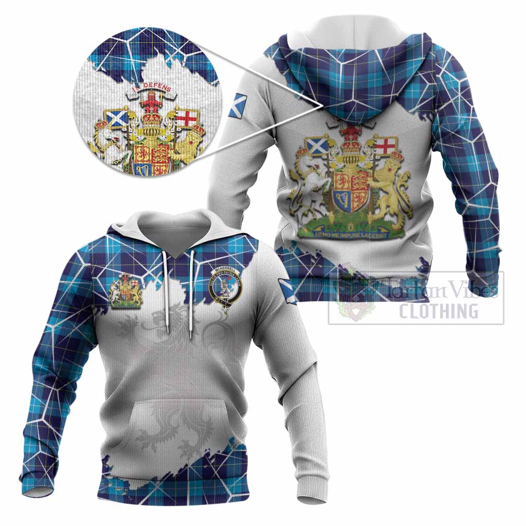 McKerrell Tartan Knitted Hoodie with Family Crest and Lion Rampant Grunge Style