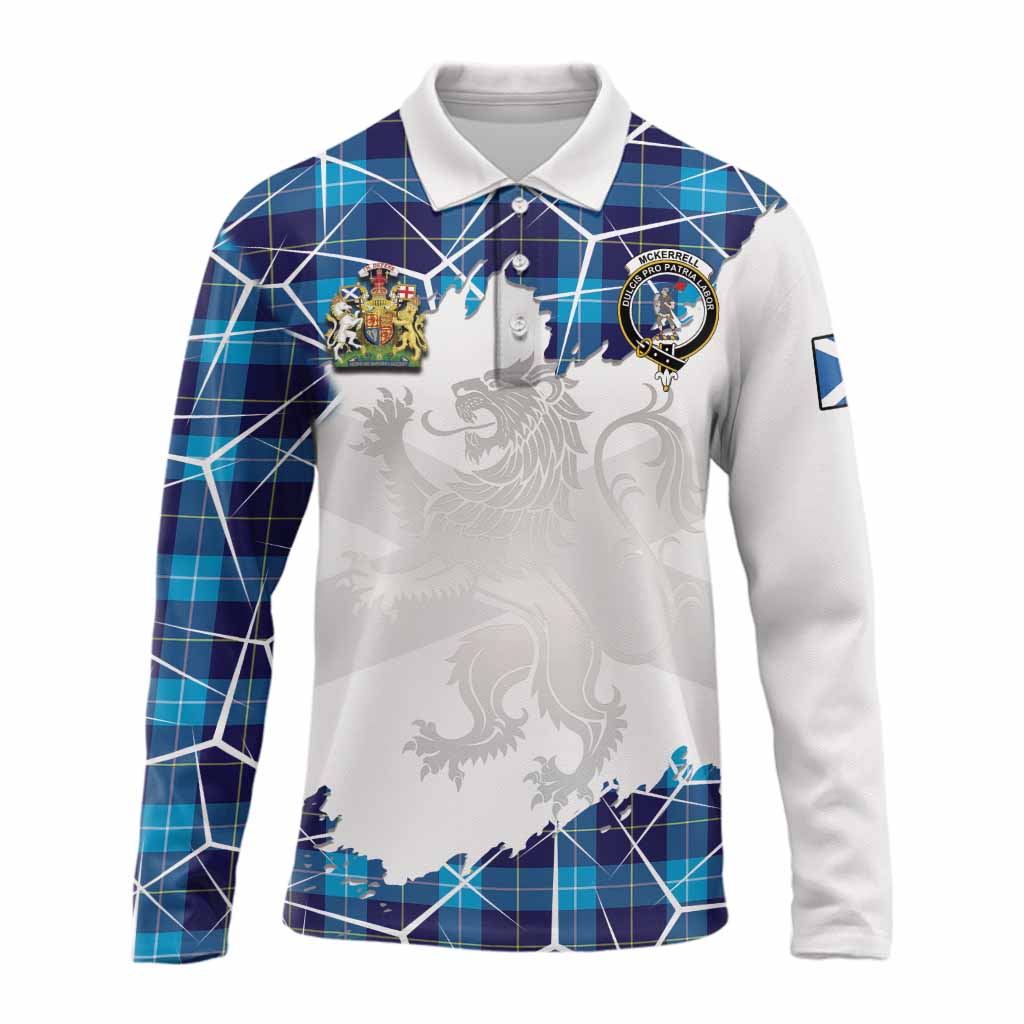 McKerrell Tartan Long Sleeve Polo Shirt with Family Crest and Lion Rampant Grunge Style