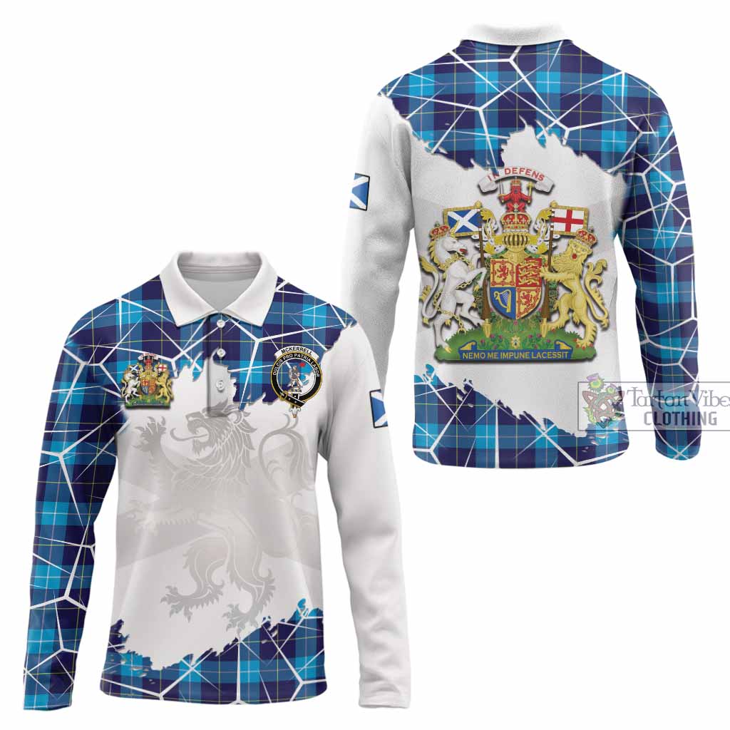 McKerrell Tartan Long Sleeve Polo Shirt with Family Crest and Lion Rampant Grunge Style